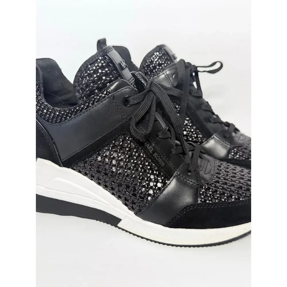 Michael Kors Georgie Trainer MK Signature Black Wedges Sneakers Women Size 8